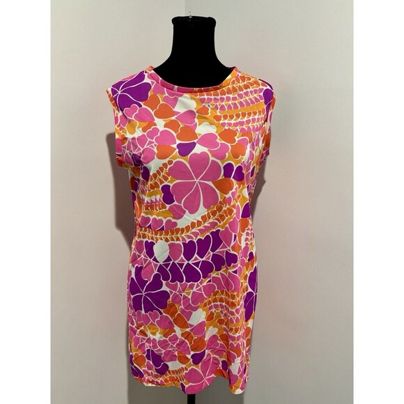 SPEEDO Vntg 70s Nylon Psychedelic Mod Orange Pink Floral Coverup Mini Dress XS - Picture 1 of 5